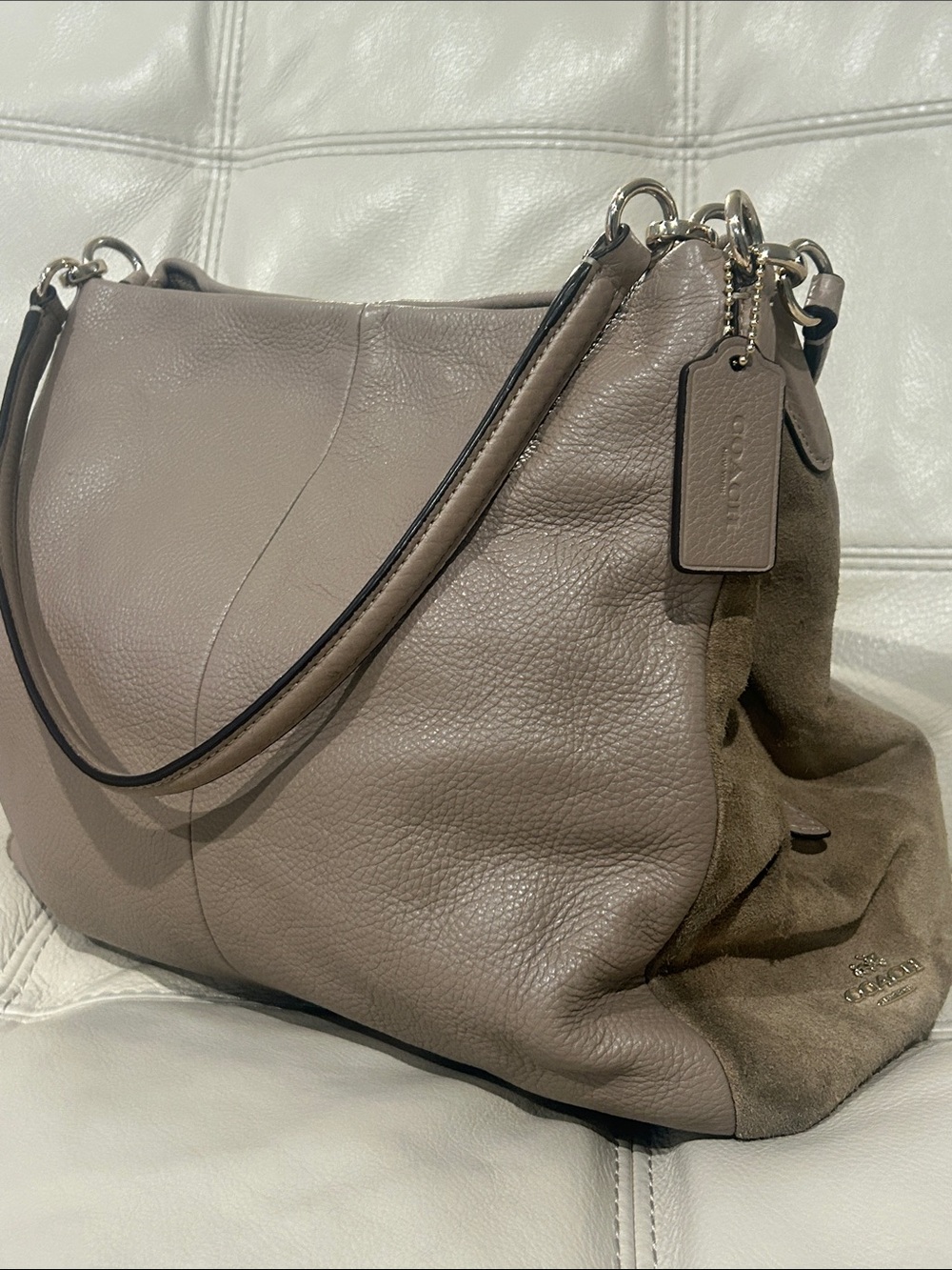 Coach Madison Phoebe Taupe with suede Trim and gold hardware